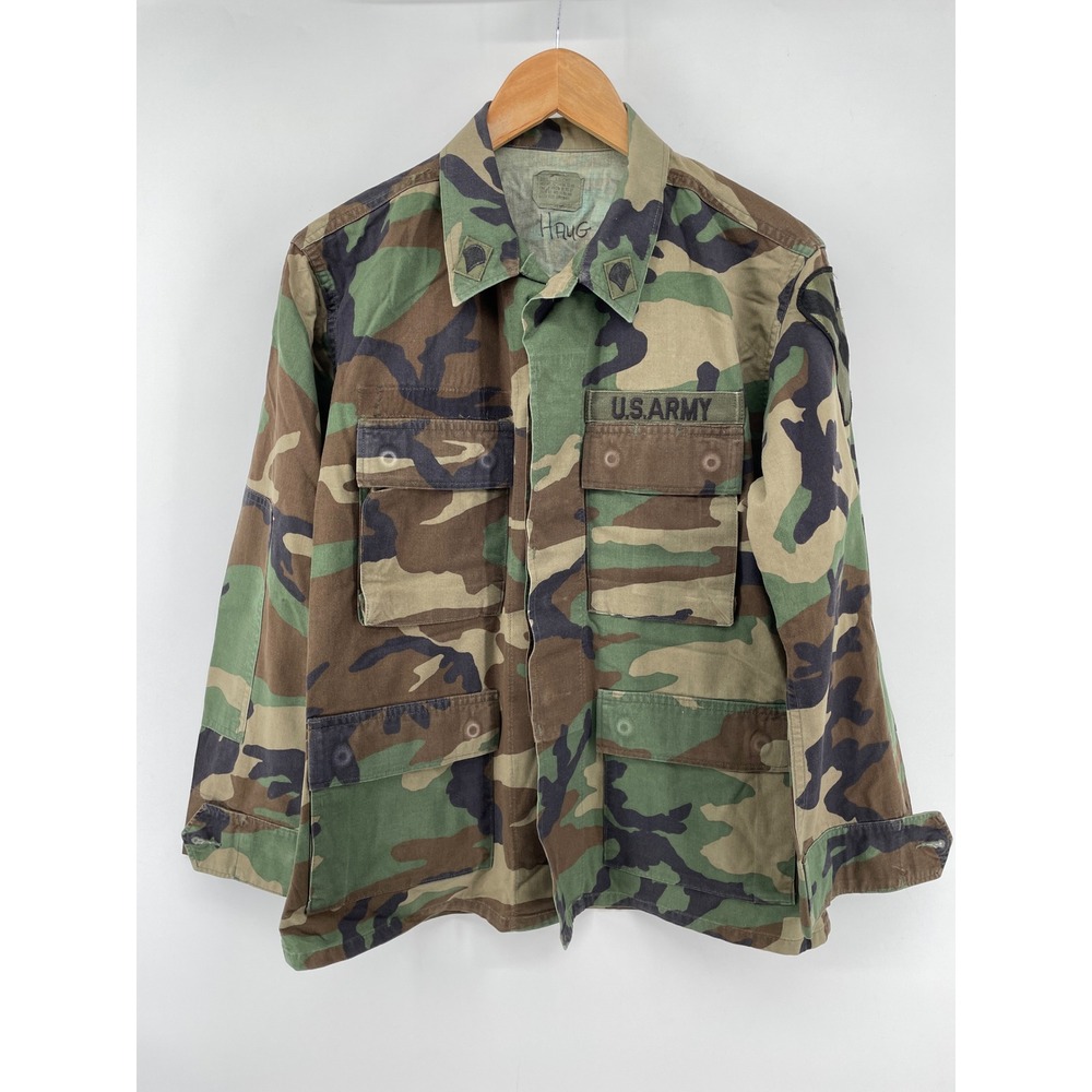 US Army Woodland Camo Combat Jacket Small X-Short Green 1st Cavalry Patch